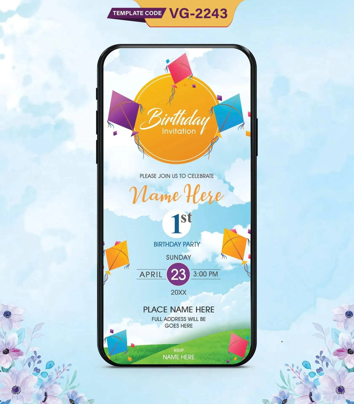 Kite Birthday Party Invitation