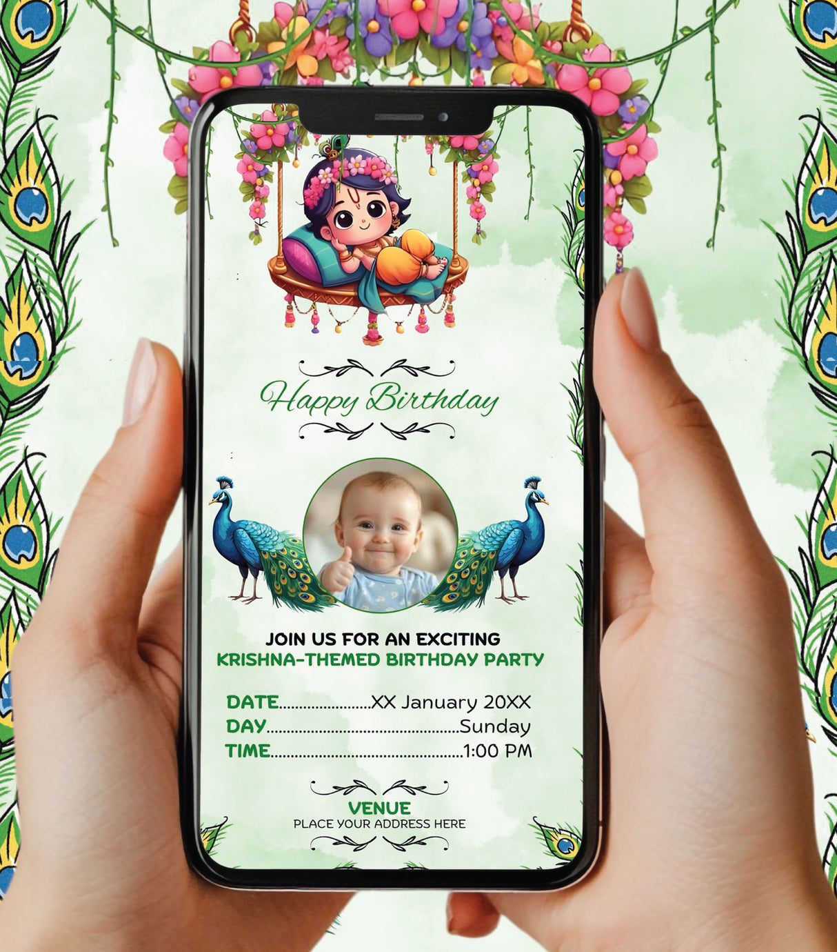 Krishna Theme Birthday Invitation Card