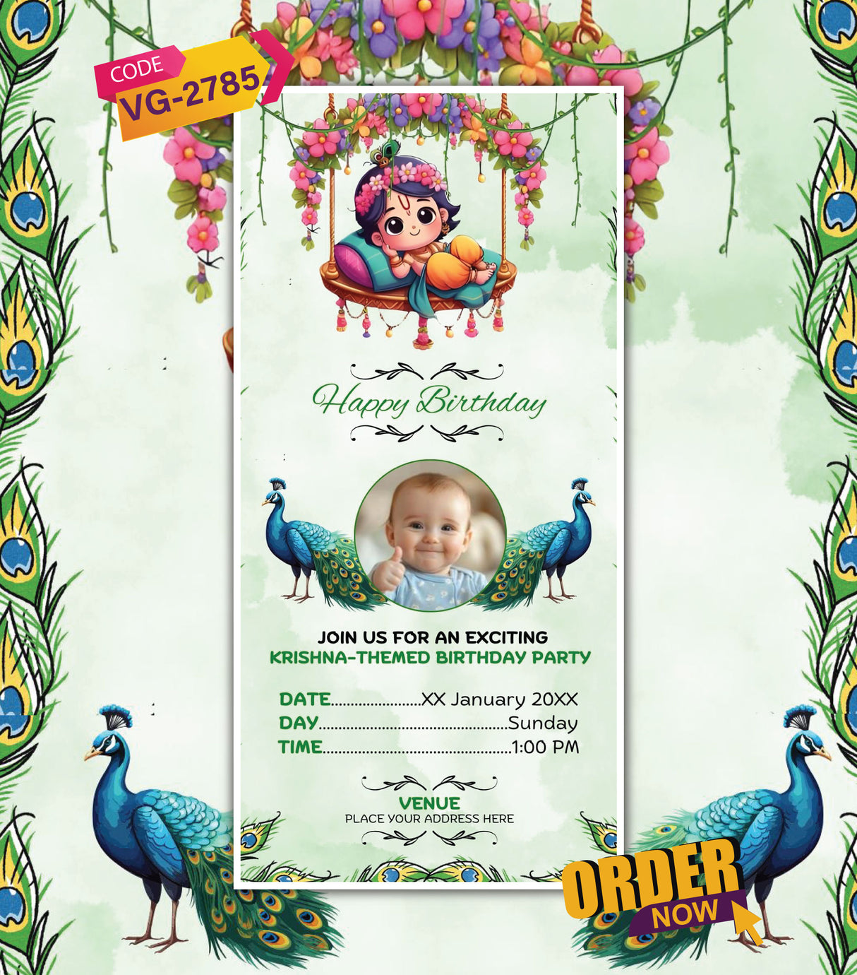 Krishna Theme Birthday Invitation Card