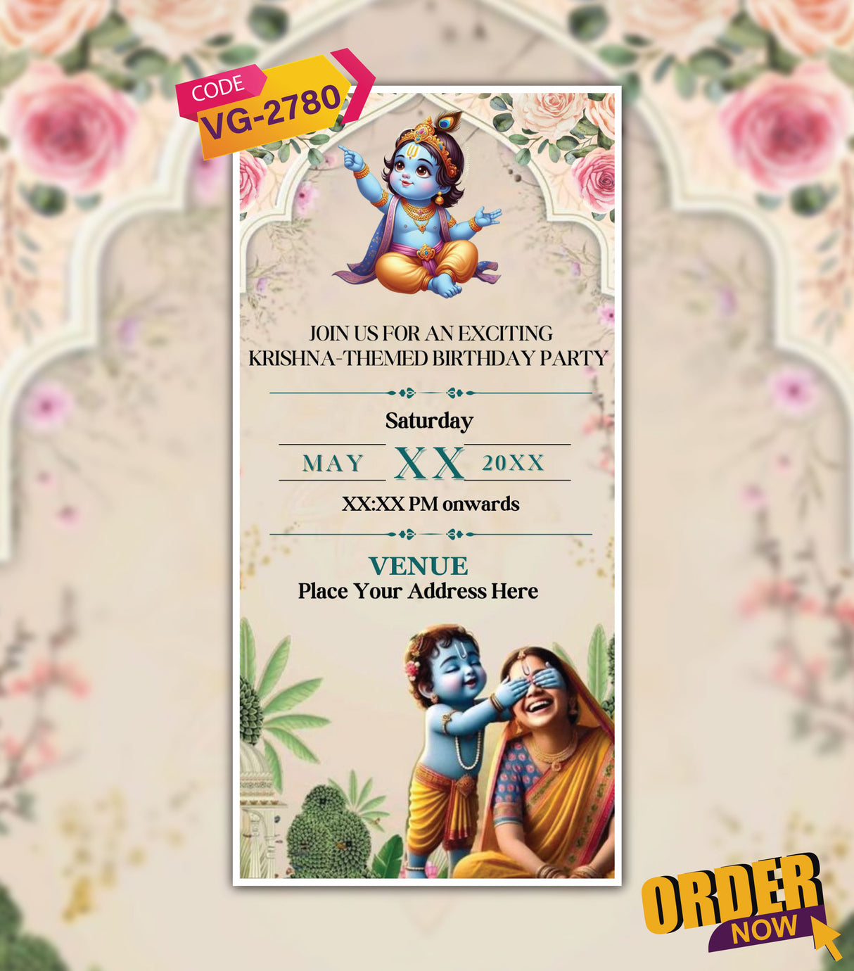 Krishna Themed Birthday Invitation Card
