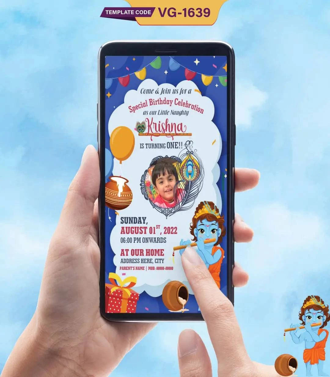 Krishna Theme Birthday Invitation