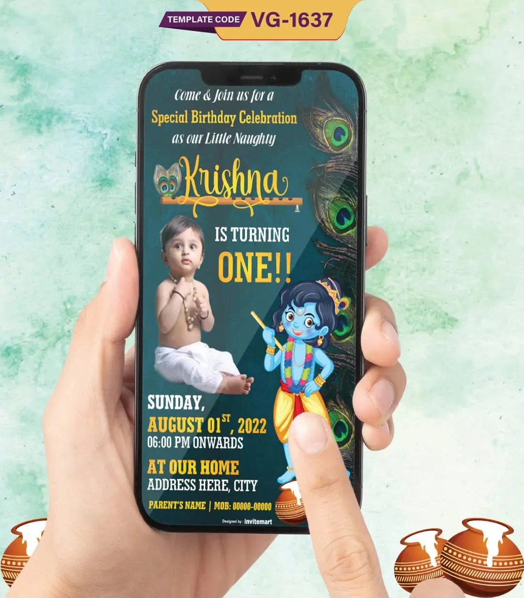 Little Krishna Birthday Invitation Card