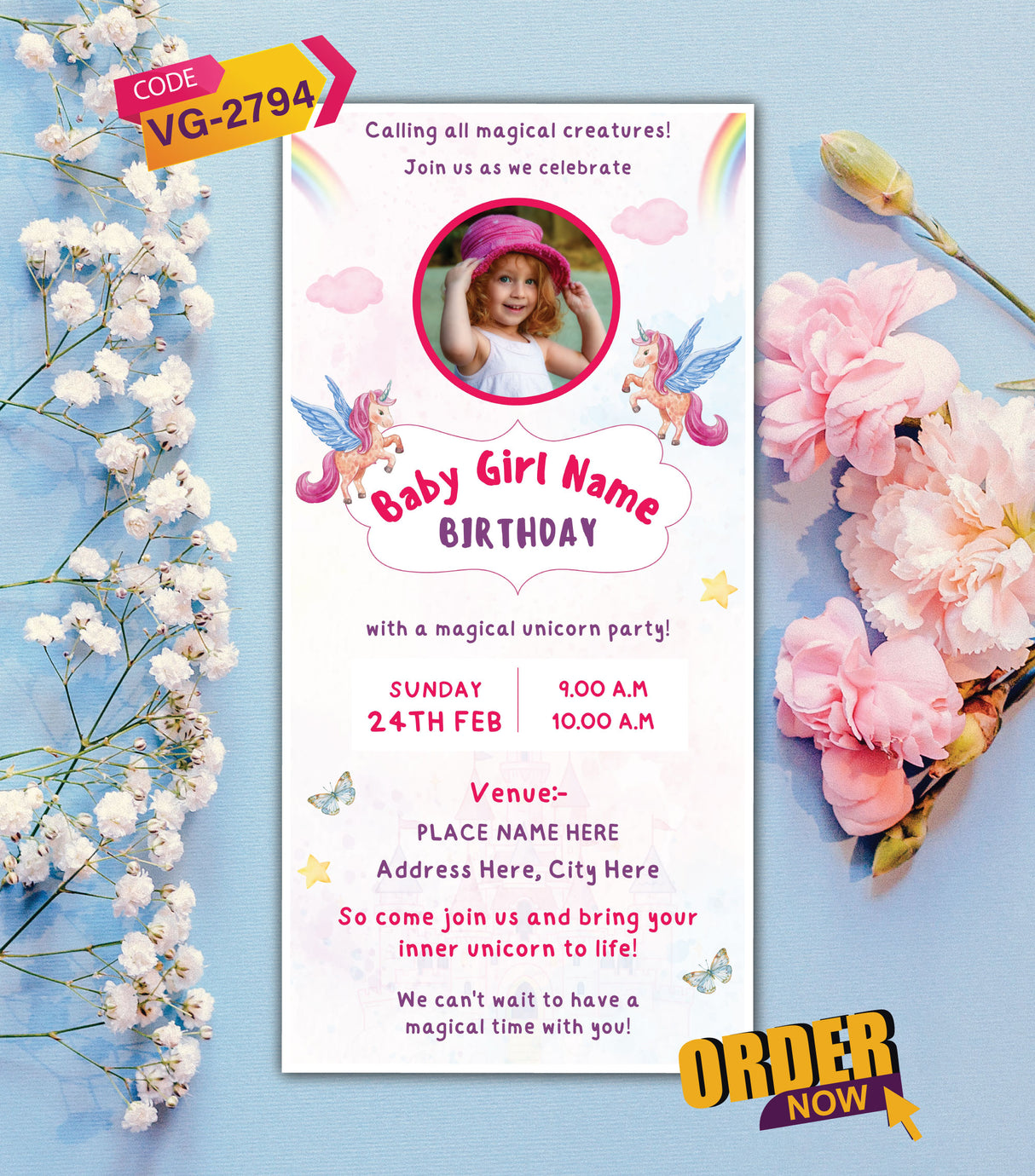 Magical Unicorn Birthday Invitation Card