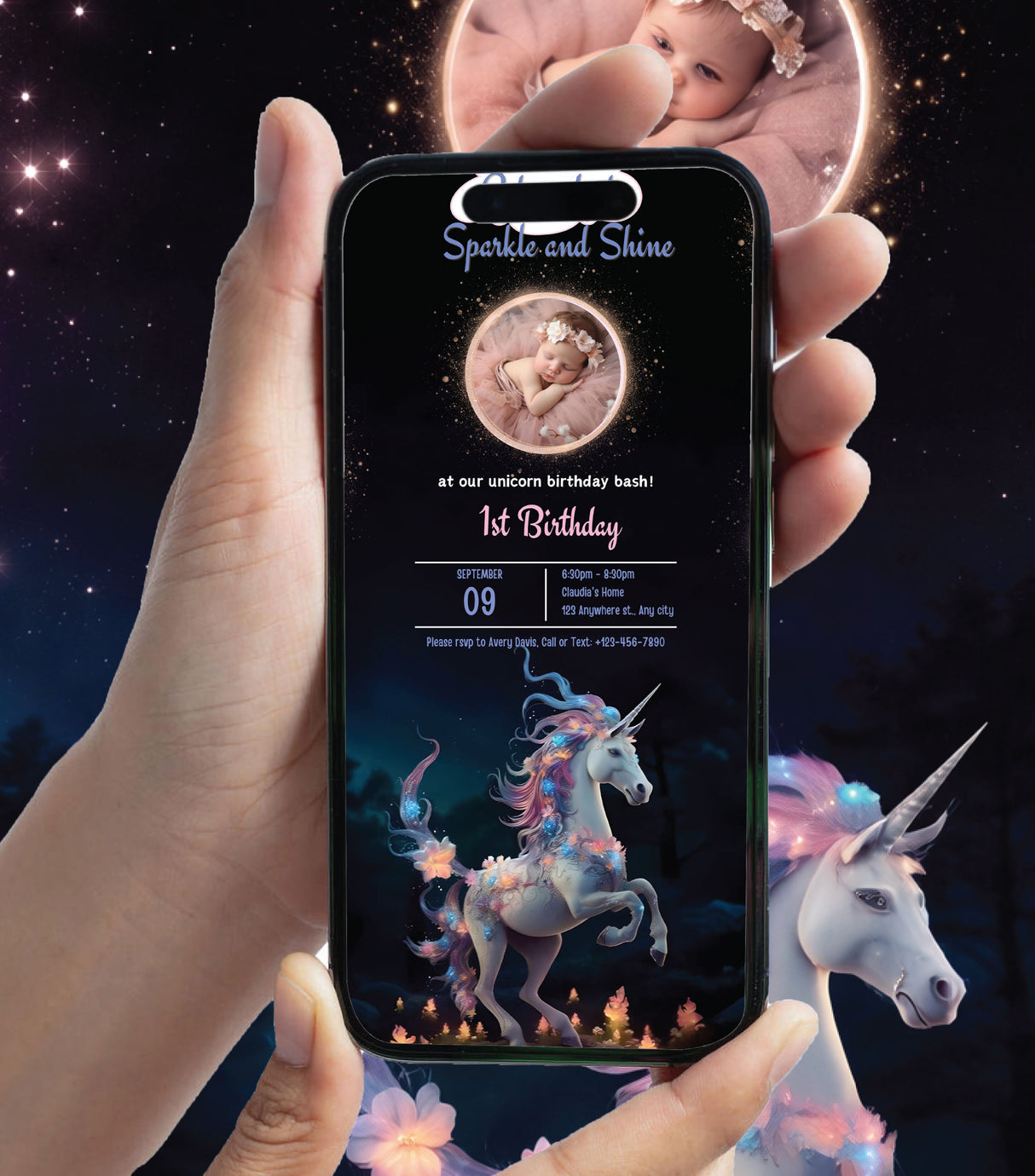 Magical Unicorn First Birthday Invitation