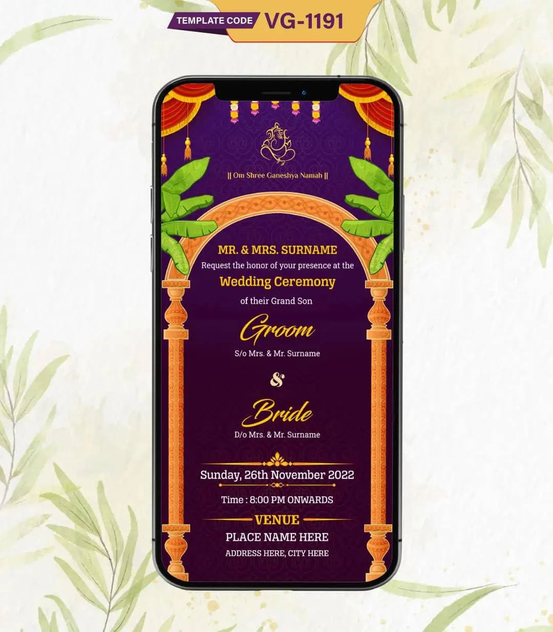 Marathi Cartoon Couple Wedding Invitation Card
