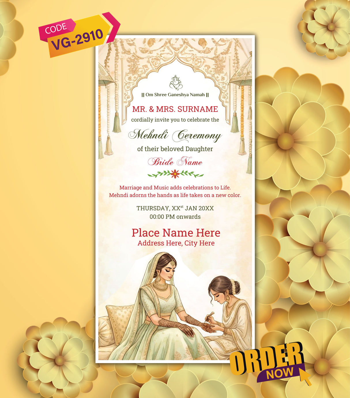 Mehndi Ceremony Invitation Card for Bride
