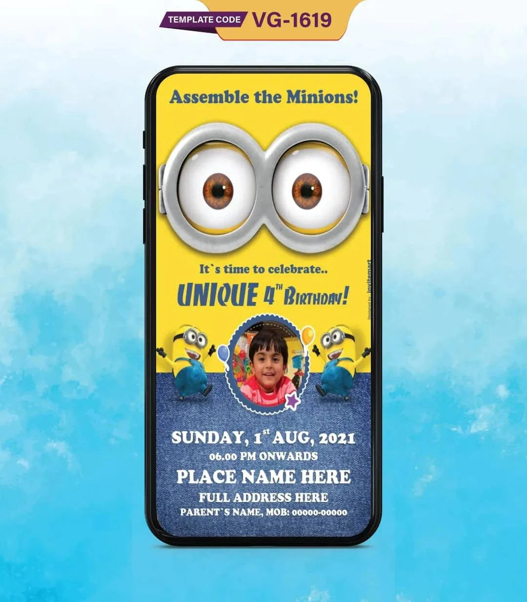 Minions Birthday Invitation Card With Photo