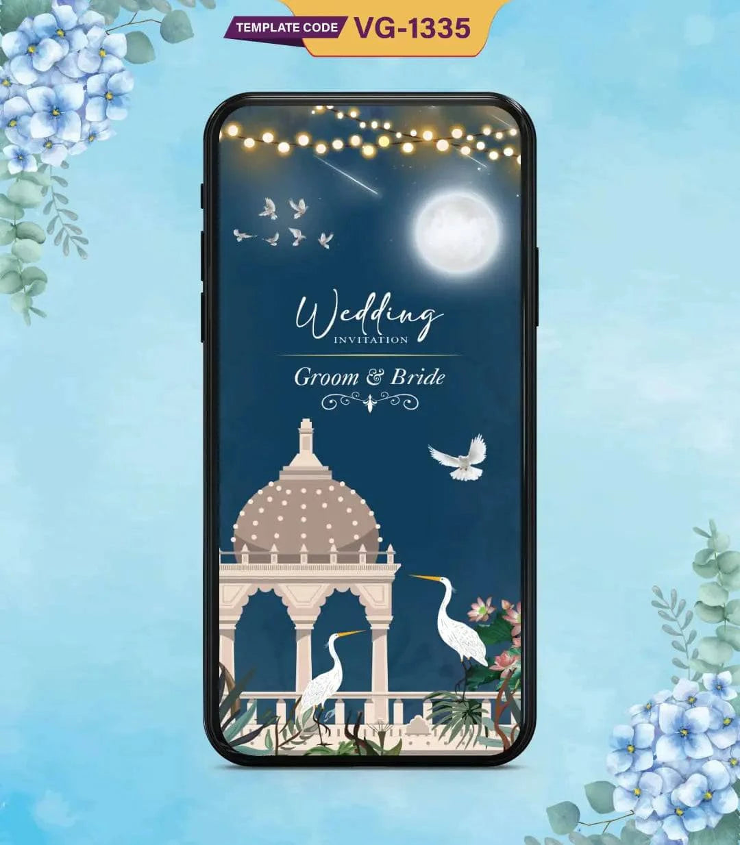 Moon Blue Night Theme Wedding Invitation