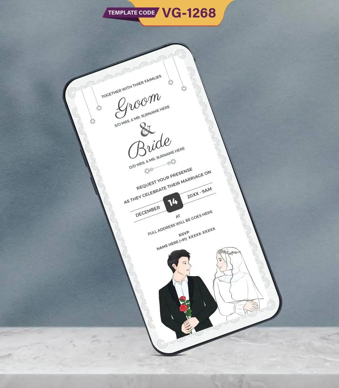 Muslim Wedding Illustration Invitation Card |