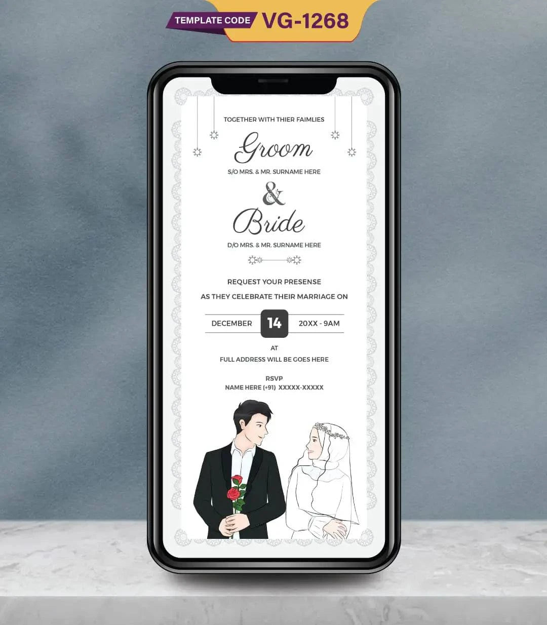 Muslim Wedding Illustration Invitation Card |