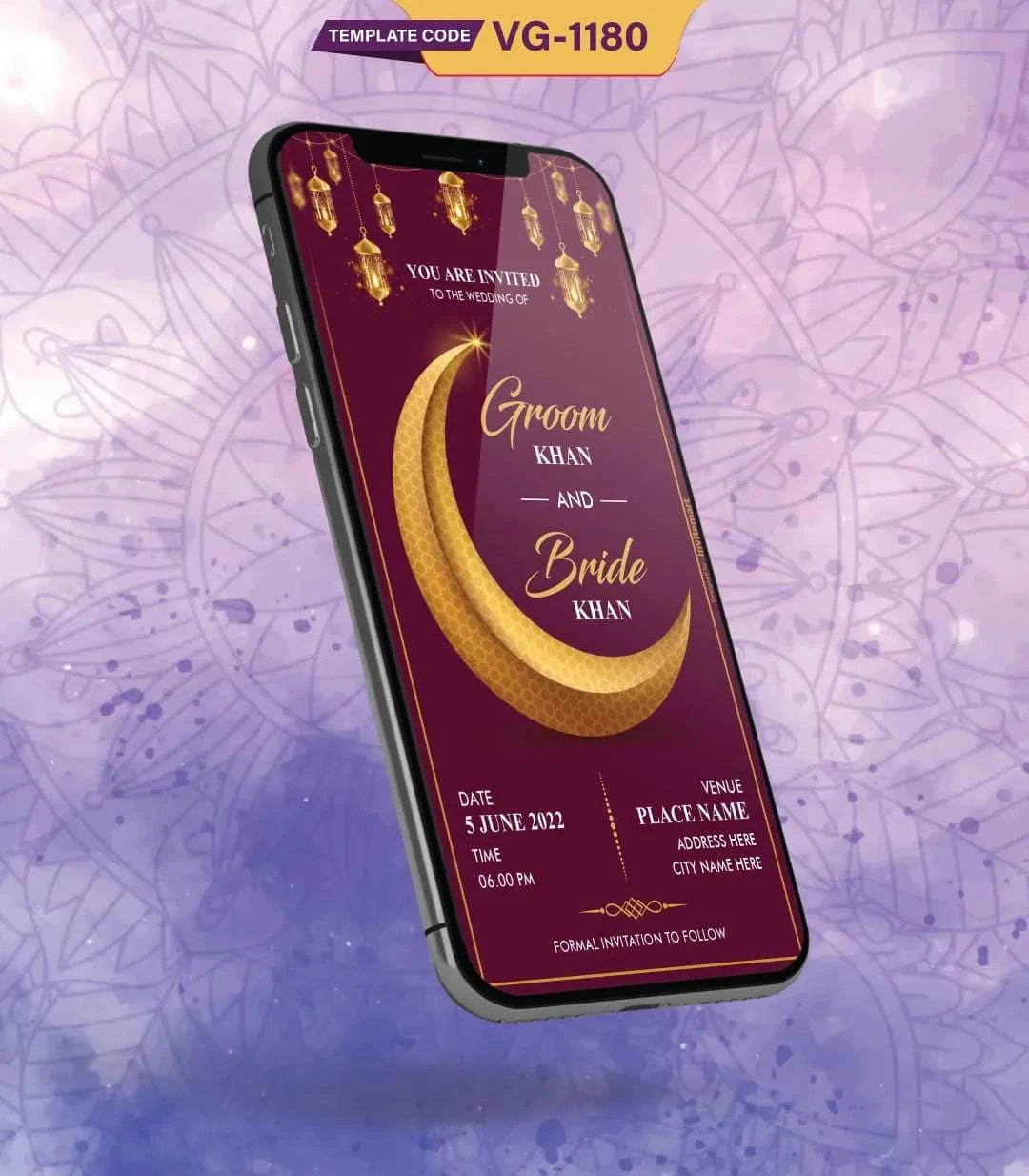 Muslim Wedding Save The Date Invitation Card | VG-1180 - VideoGiri