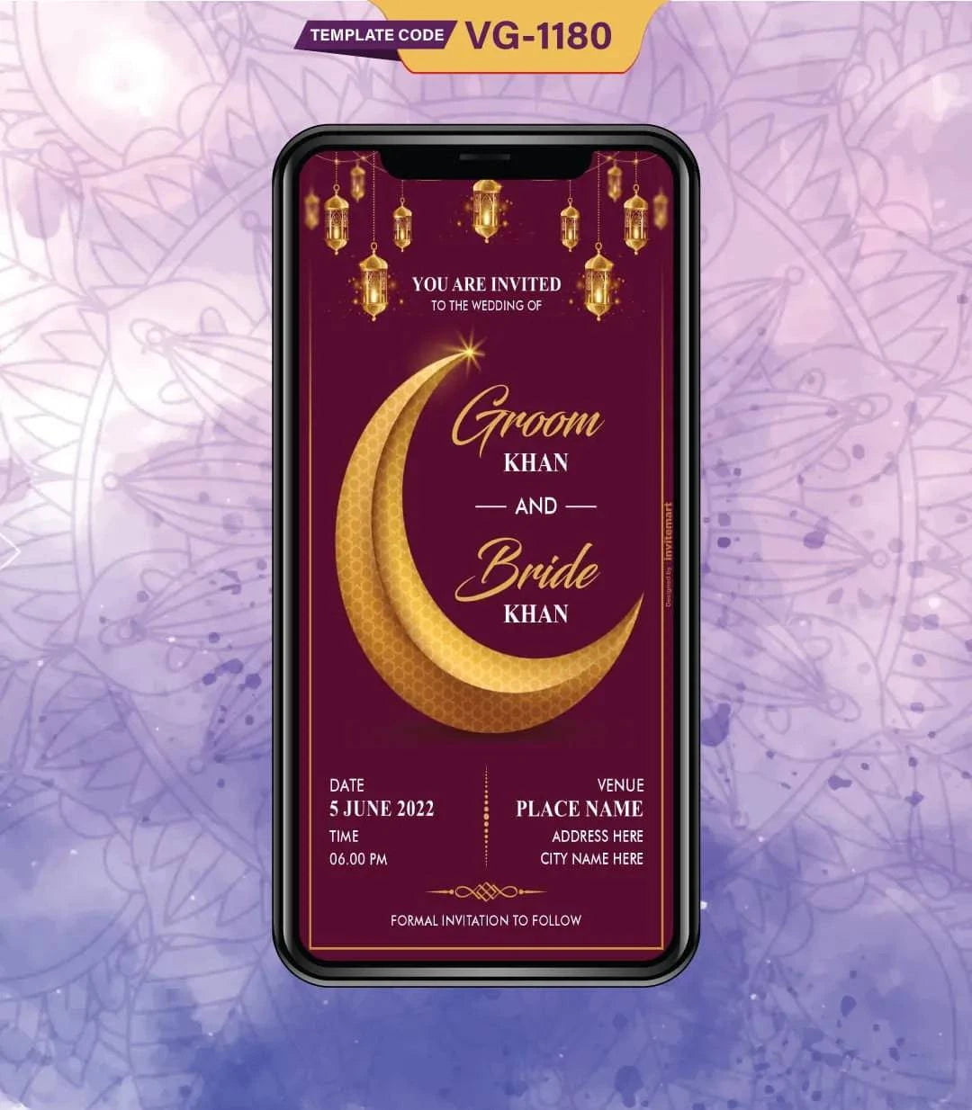 Muslim Wedding Save The Date Invitation Card | VG-1180 - VideoGiri