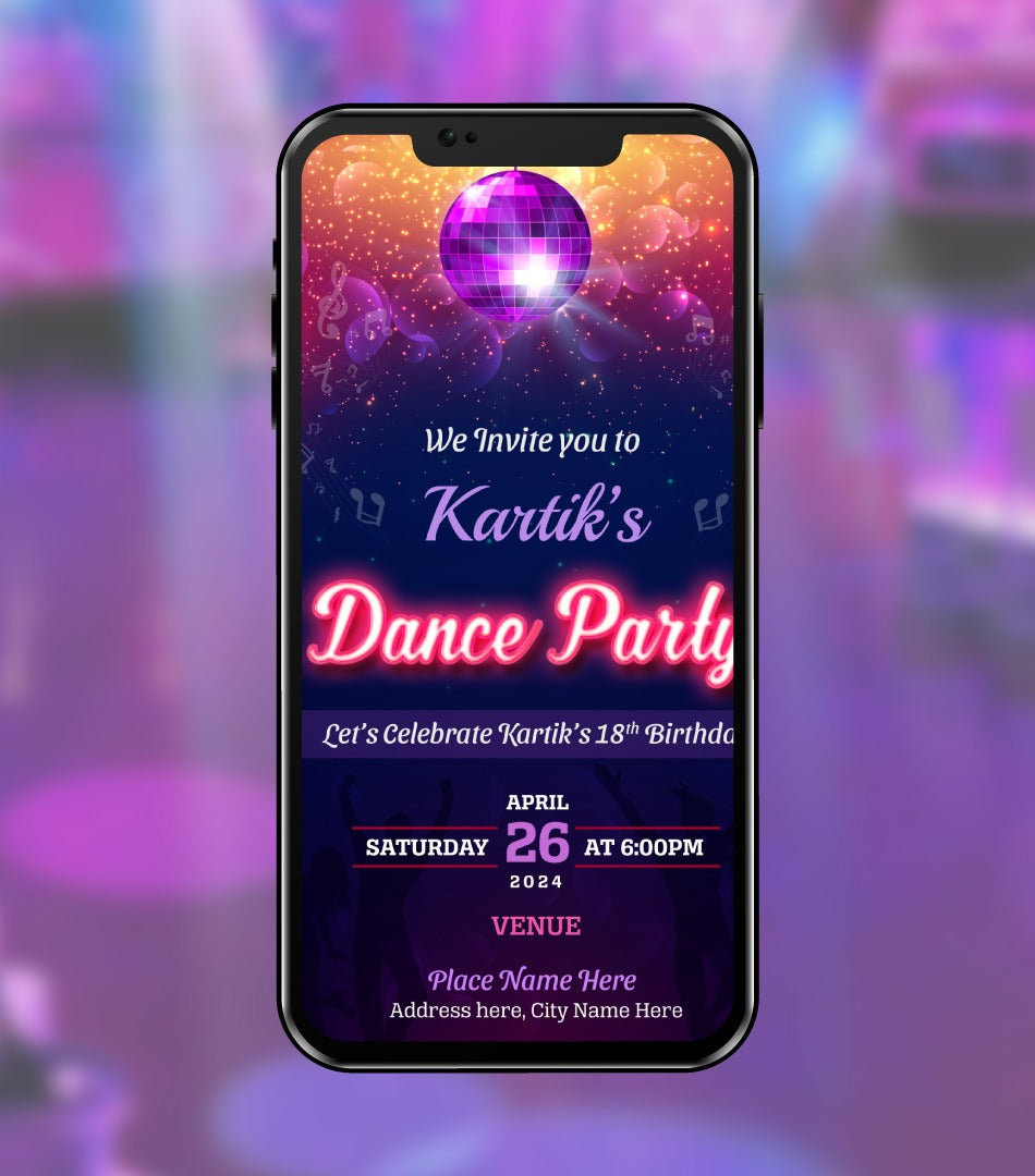 Neon Dance Party Invitation
