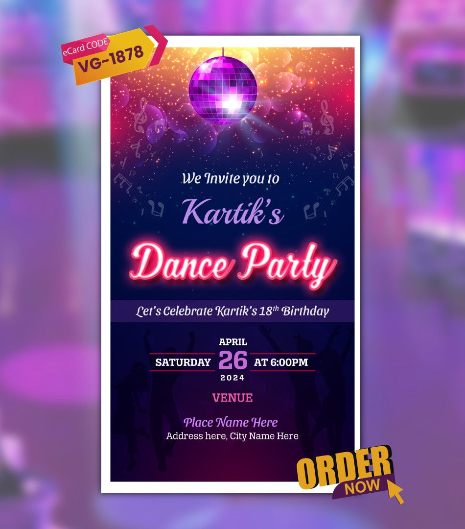 Neon Dance Party Invitation