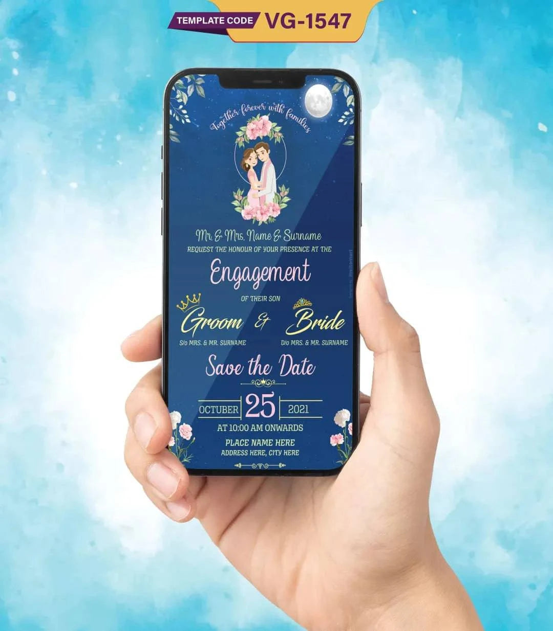 Night Theme Engagement Invitation Card
