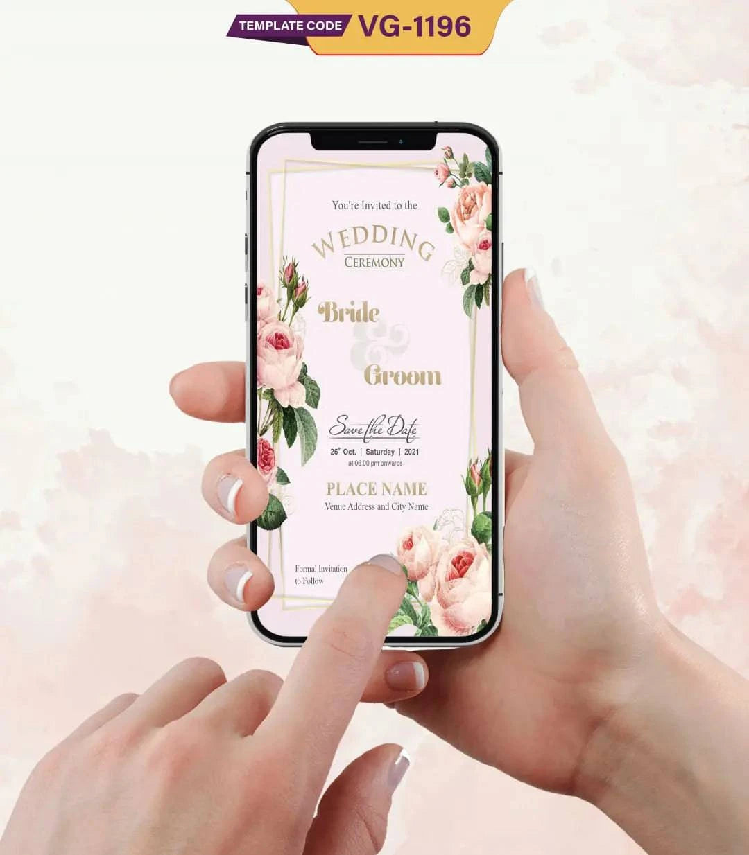 Peach Roses Wedding Invitation