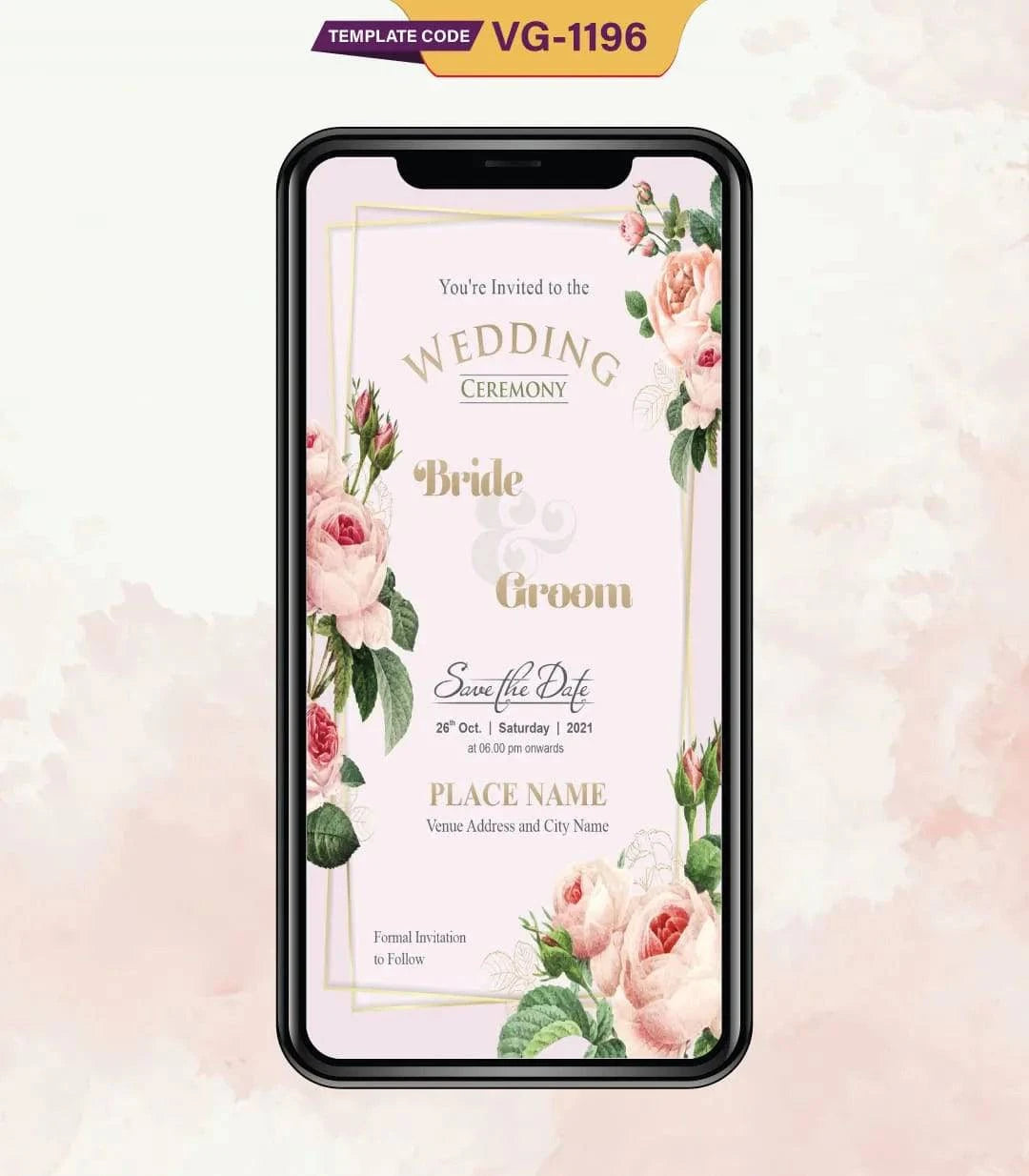 Peach Roses Wedding Invitation