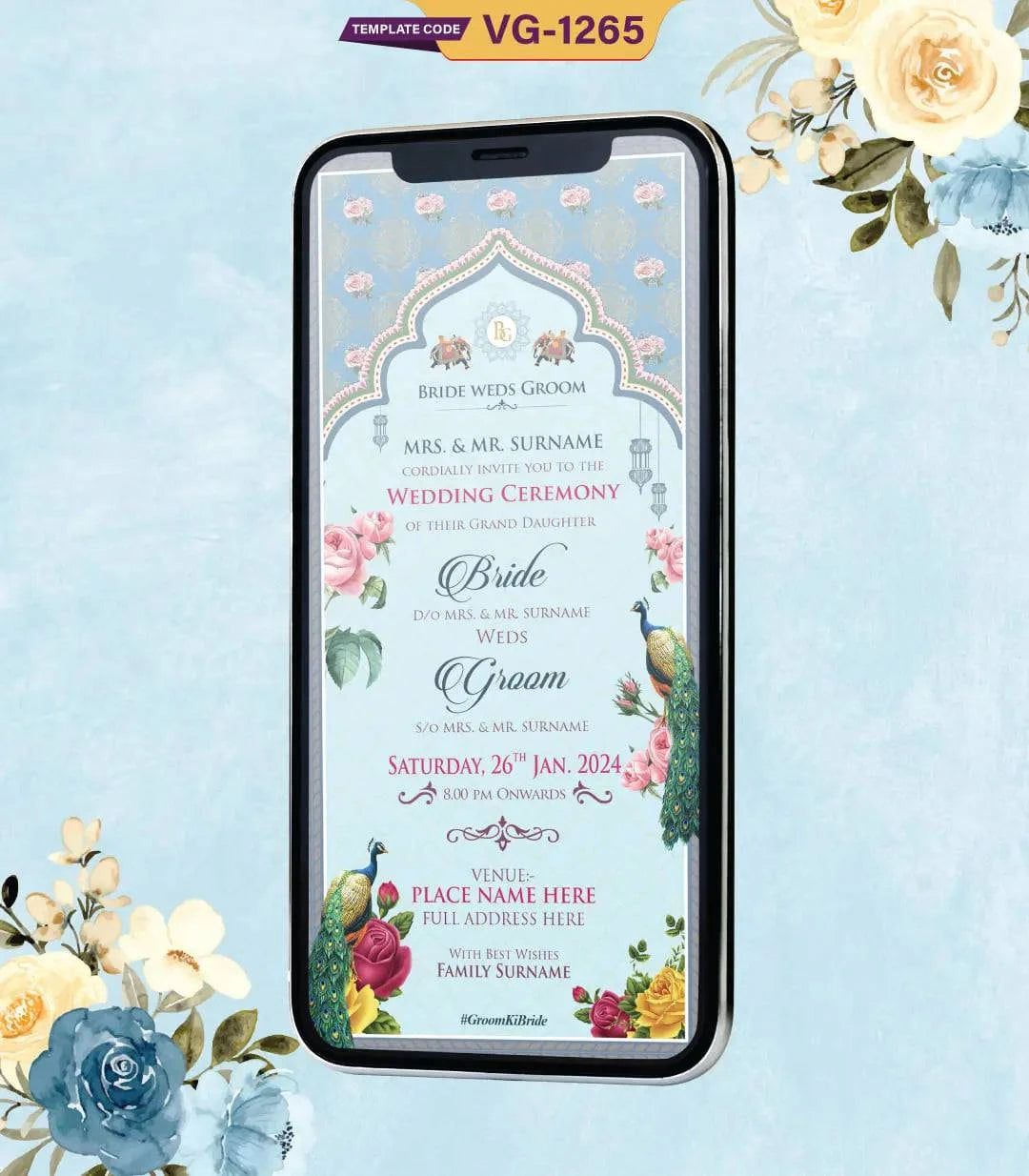 Peacock Theme Wedding Invitation Card