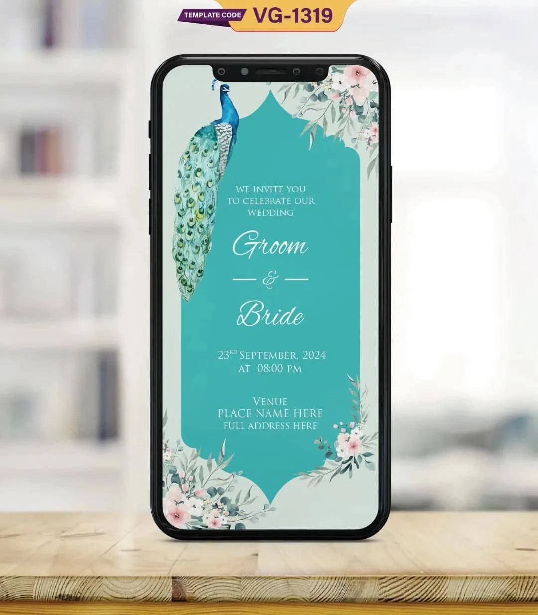 Peacock Theme Wedding Invitation