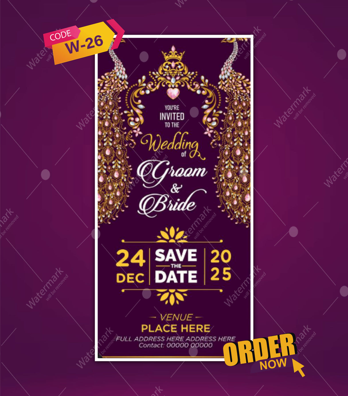 Peacock Themed Wedding einvite For Mobile