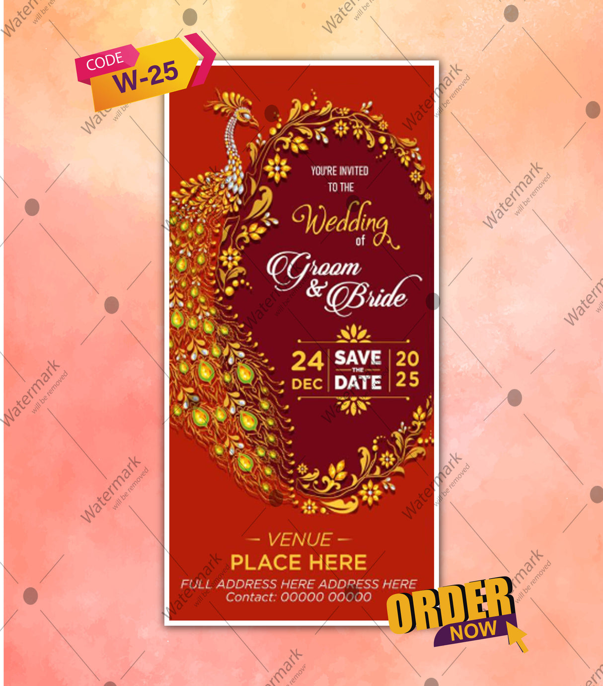 Peacock Wedding einvite Samples