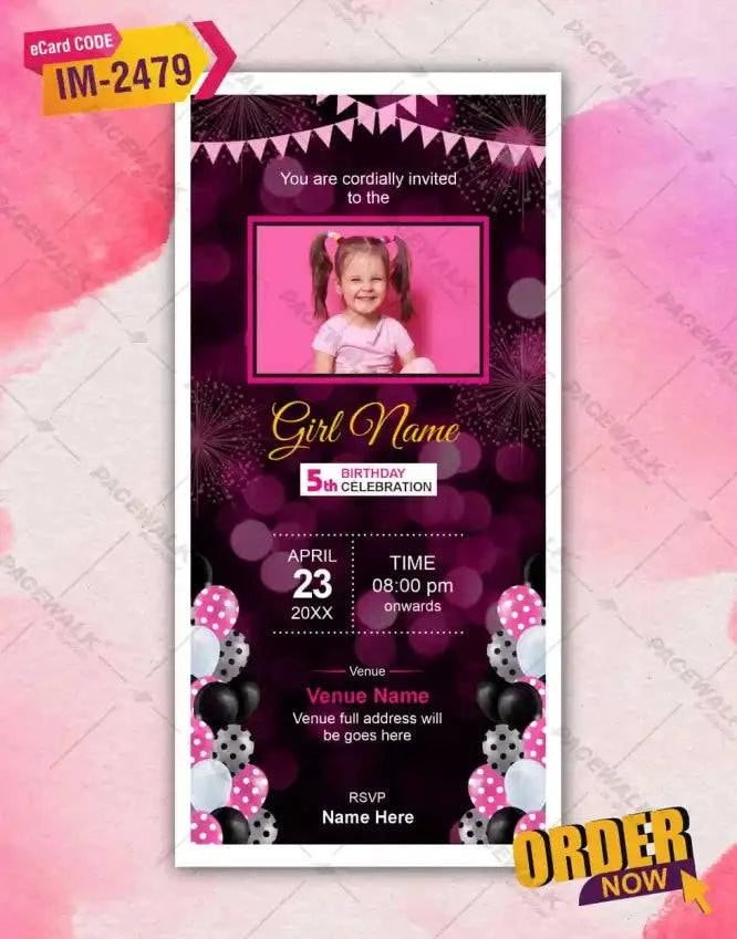 Pink Black Birthday Invitations