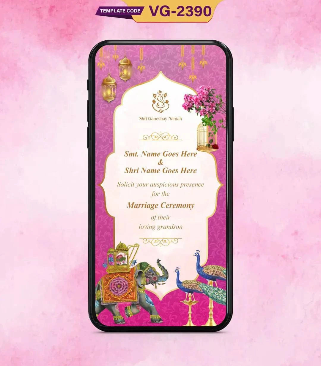 Pink Theme Caricature Wedding Invitation Card