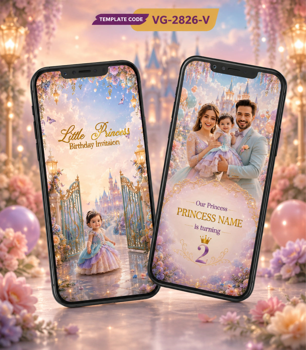 Princess Birthday Invitation Video Fairytale Digital E-Invite VG-2826-V