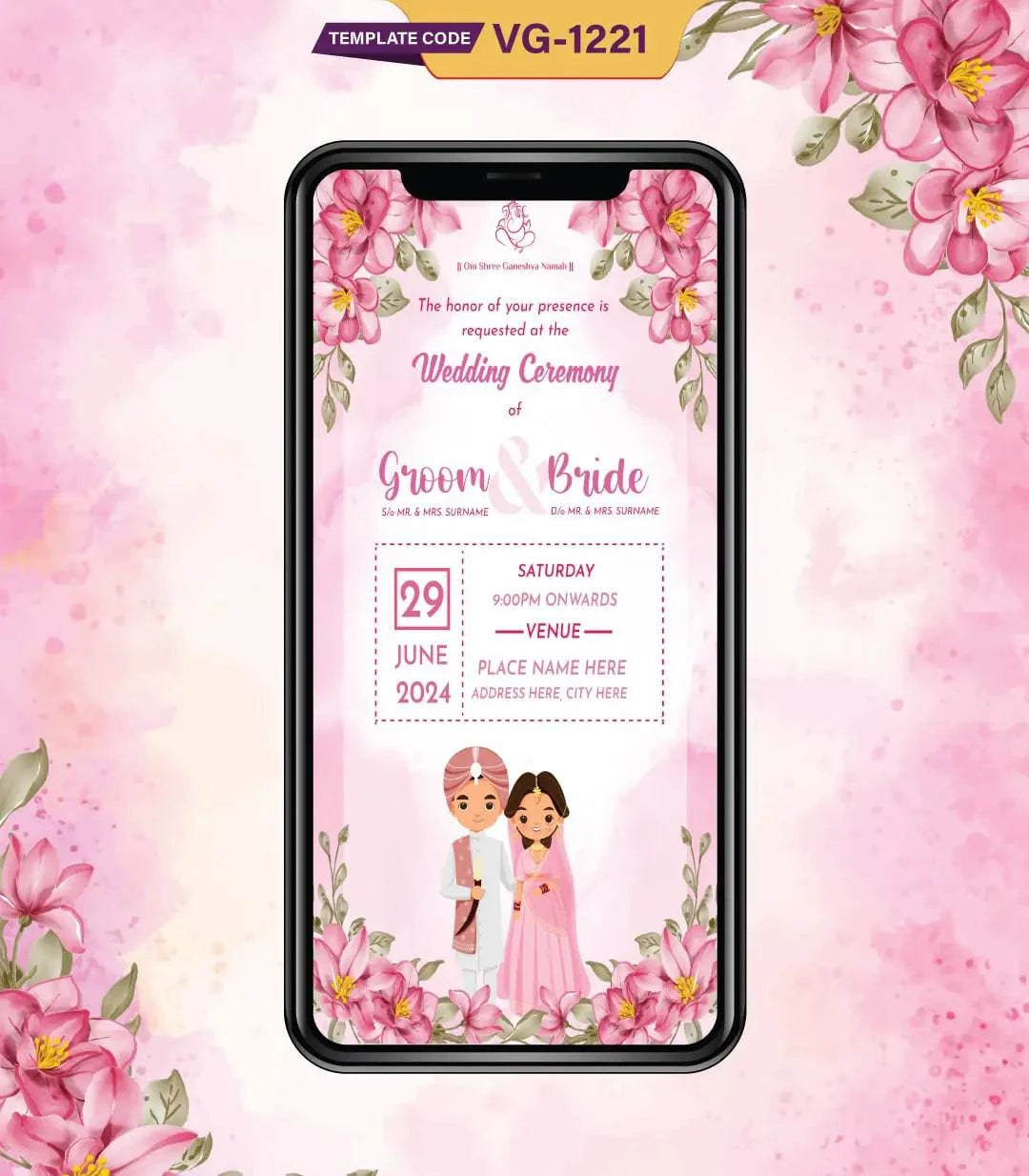 Punjabi Floral Wedding Ceremony Invitation