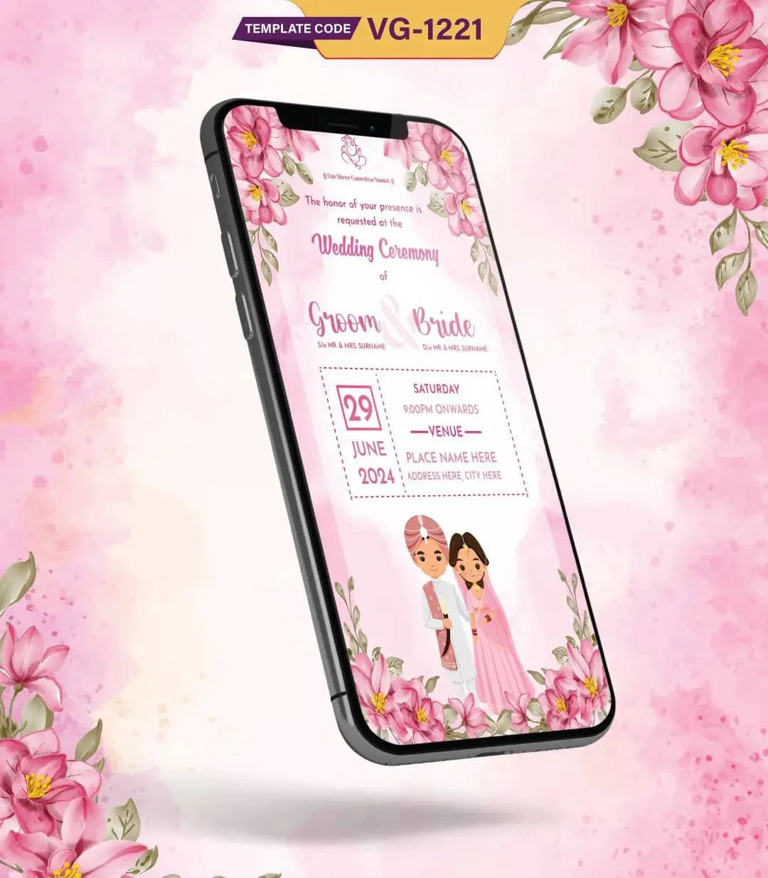 Punjabi Floral Wedding Ceremony Invitation