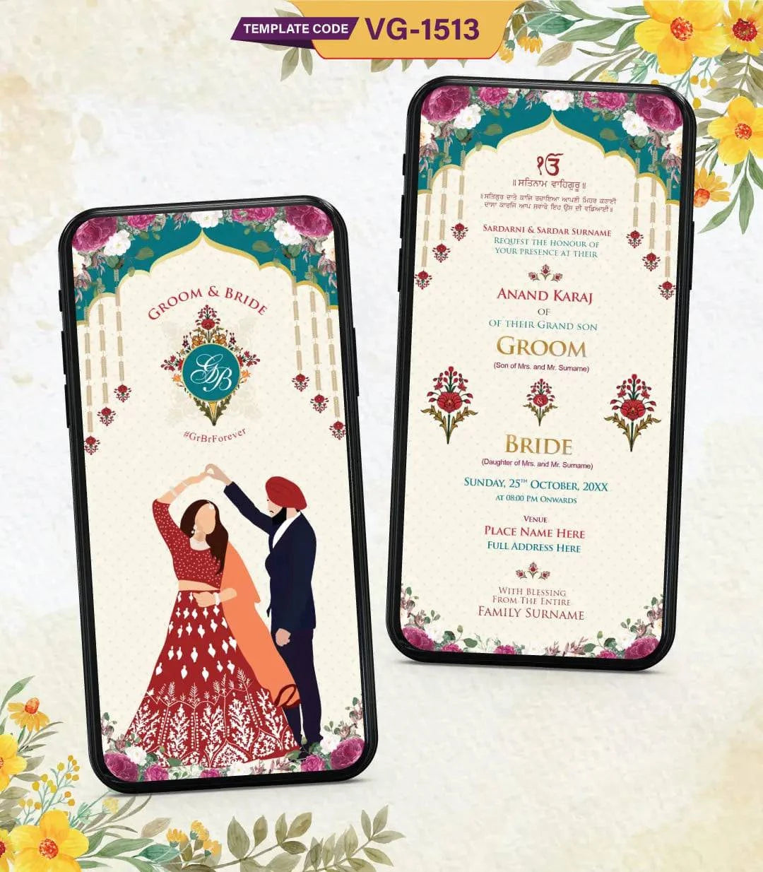 Punjabi Sikh Wedding Caricature Invitation Card
