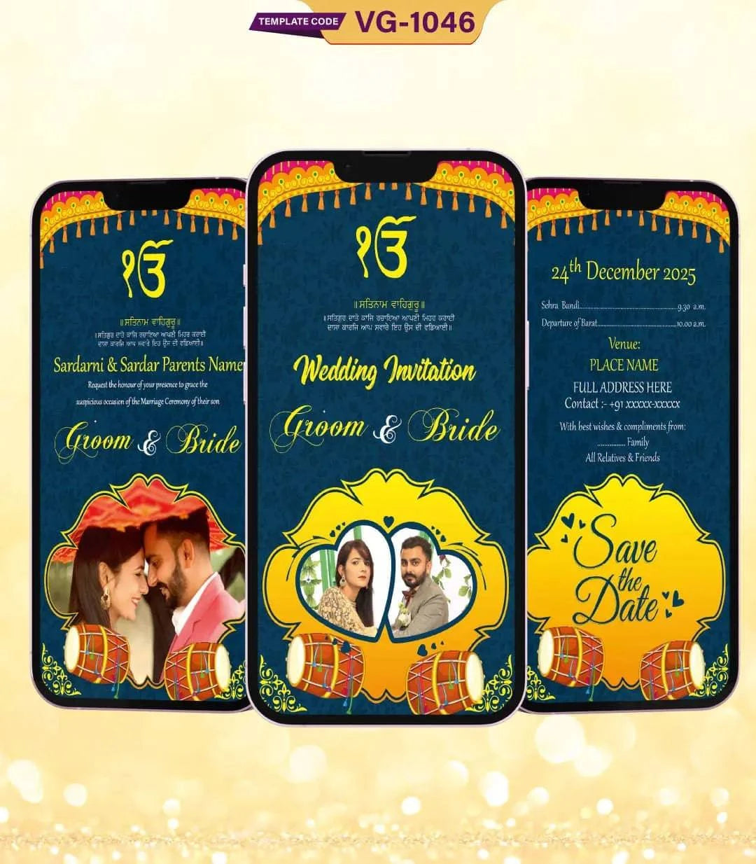 Punjabi Sikh Wedding Invitation ecard With Pictures