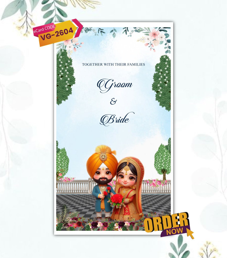 Punjabi AI Cartoon Wedding Invitation Card