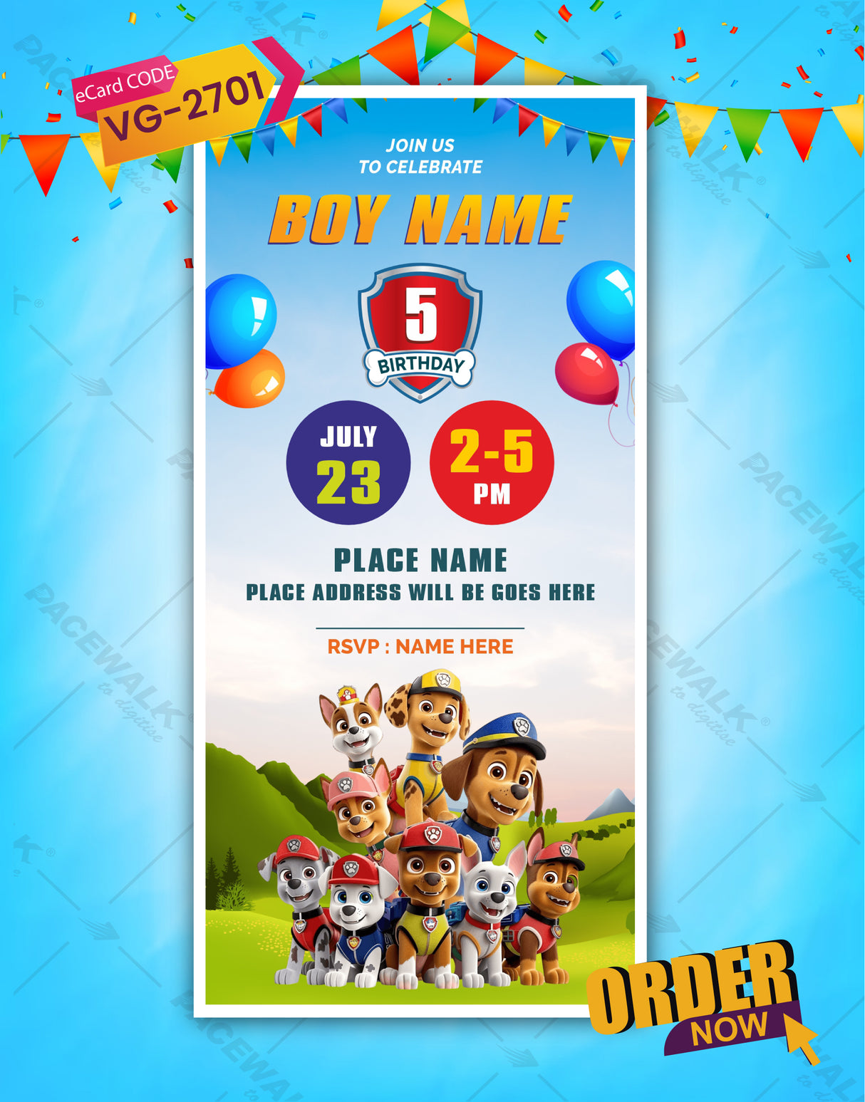 Puppy Police Paw Patrol Birthday Invitation Card