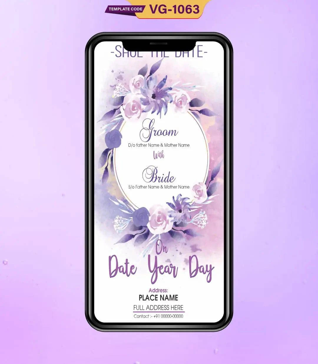 Purple Floral Wedding Invitation Card Template