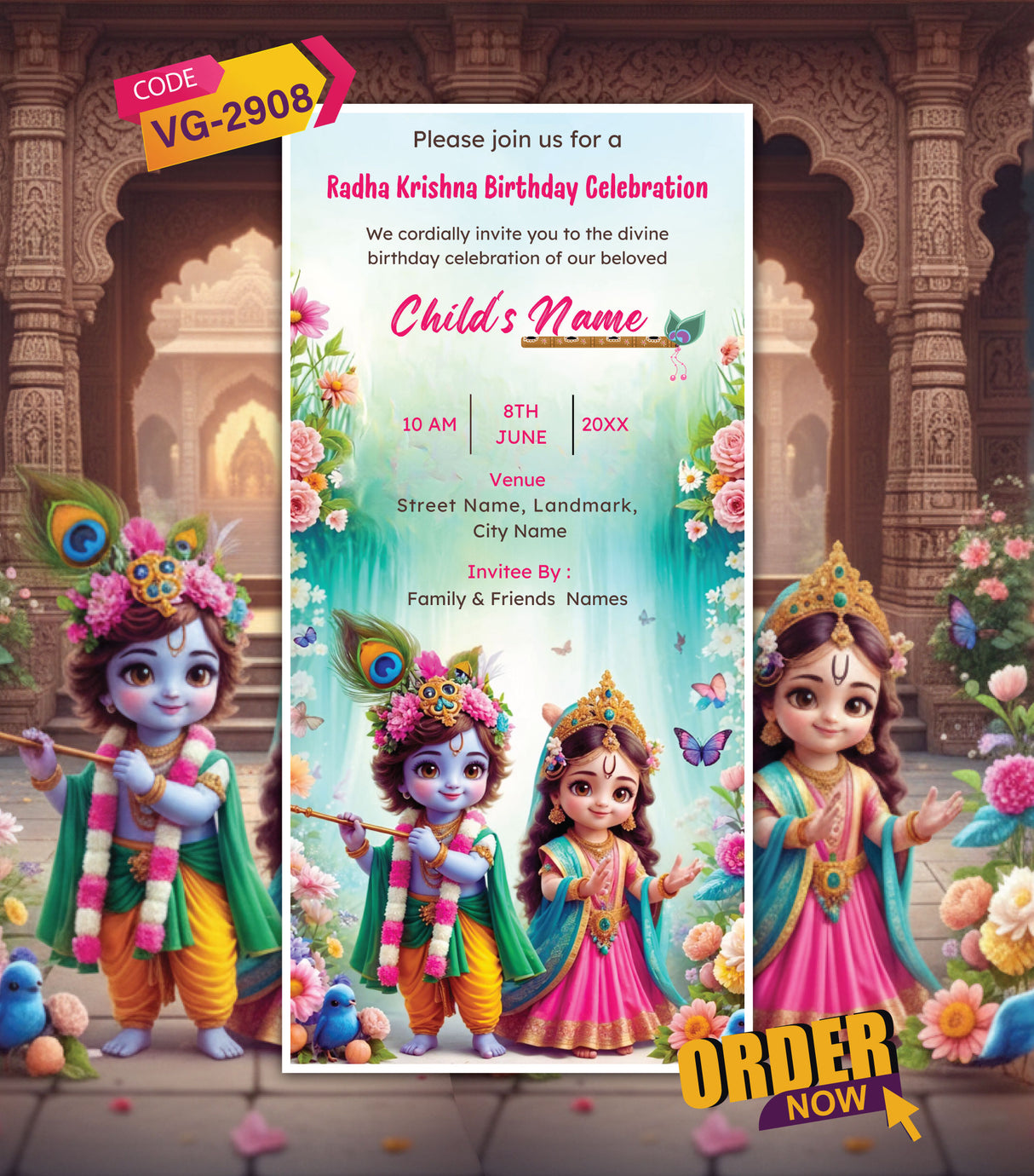 Radha Krishna Birthday Invitation Card