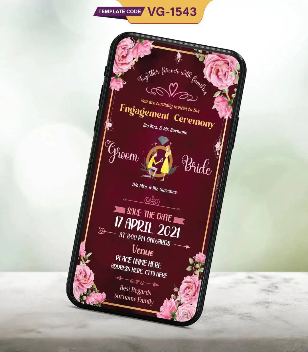 Romantic Maroon Engagement Invitation
