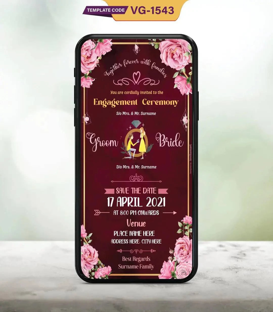 Romantic Maroon Engagement Invitation