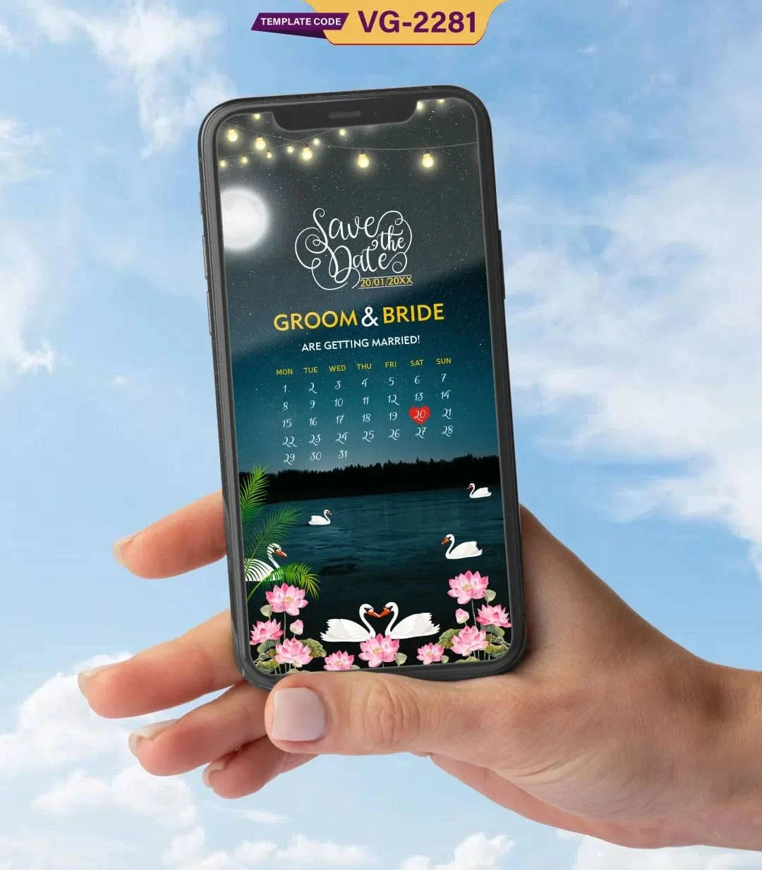 Romantic Moonlit Calendar Save the Date Card