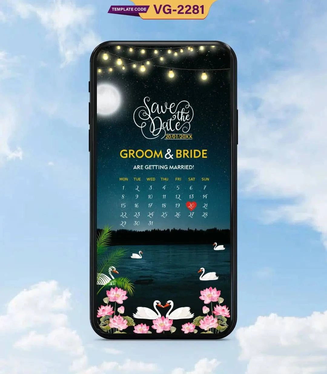 Romantic Moonlit Calendar Save the Date Card