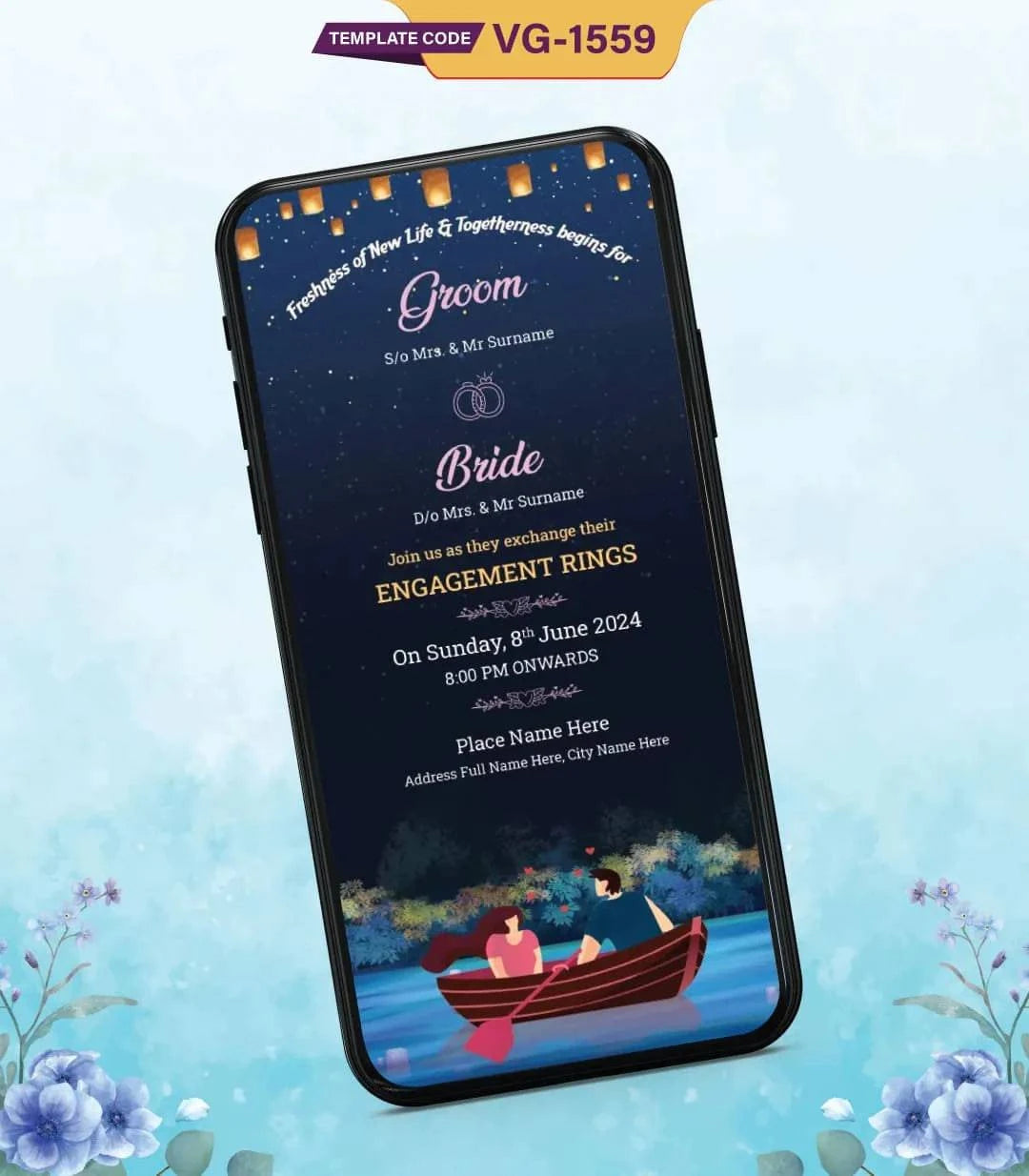 Romantic Night Engagement Ceremony Invitation