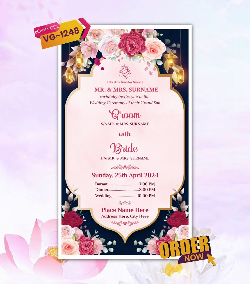 Rose Flower Wedding Invitation Card