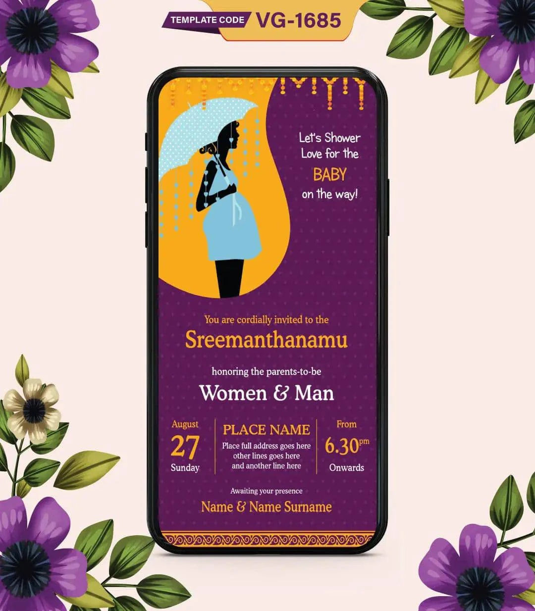 Seemanthanamu Baby Shower Invitation Card