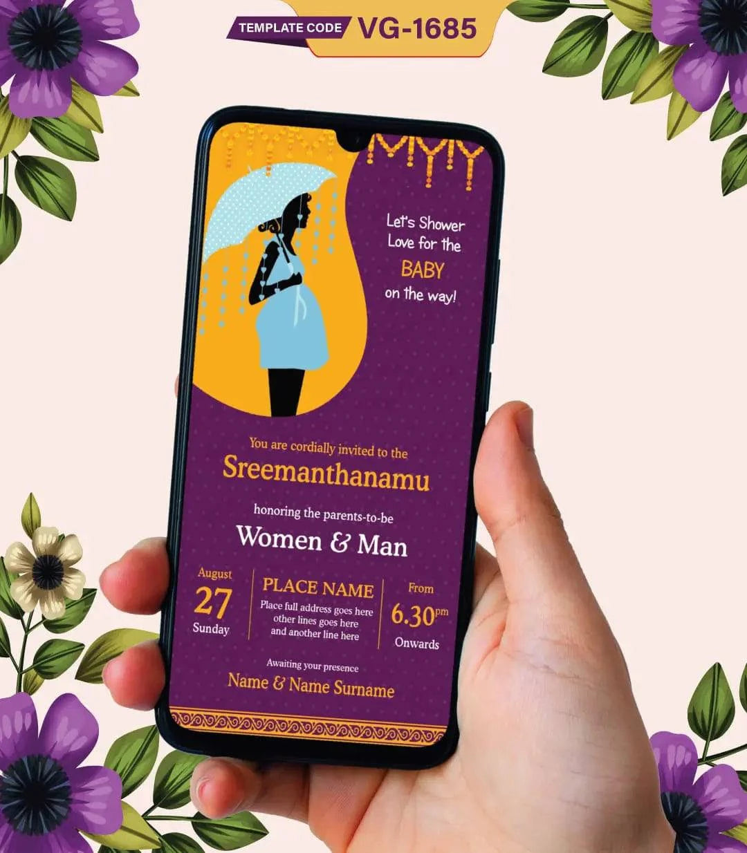 Seemanthanamu Baby Shower Invitation Card