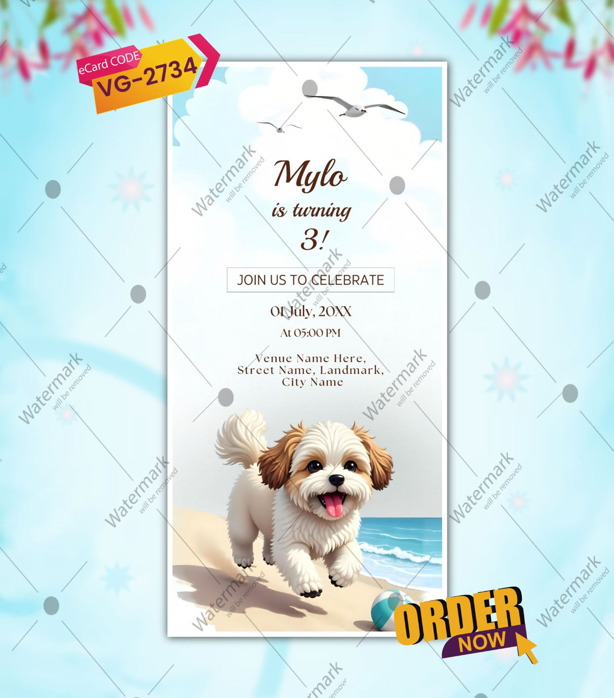 Shih Tzu Dog Birthday Invitation