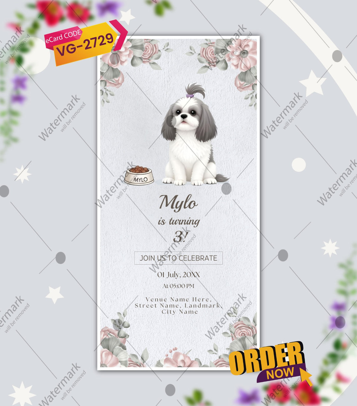 Shih Tzu Dog Birthday Party Invitation