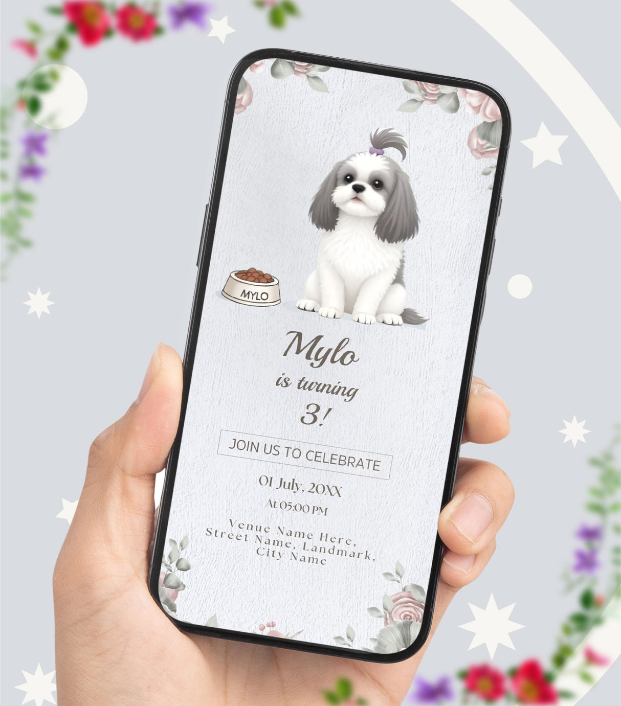 Shih Tzu Dog Birthday Party Invitation