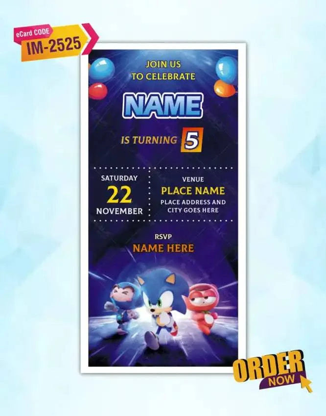 Sonic The Hedgehog Birthday Invitation Card