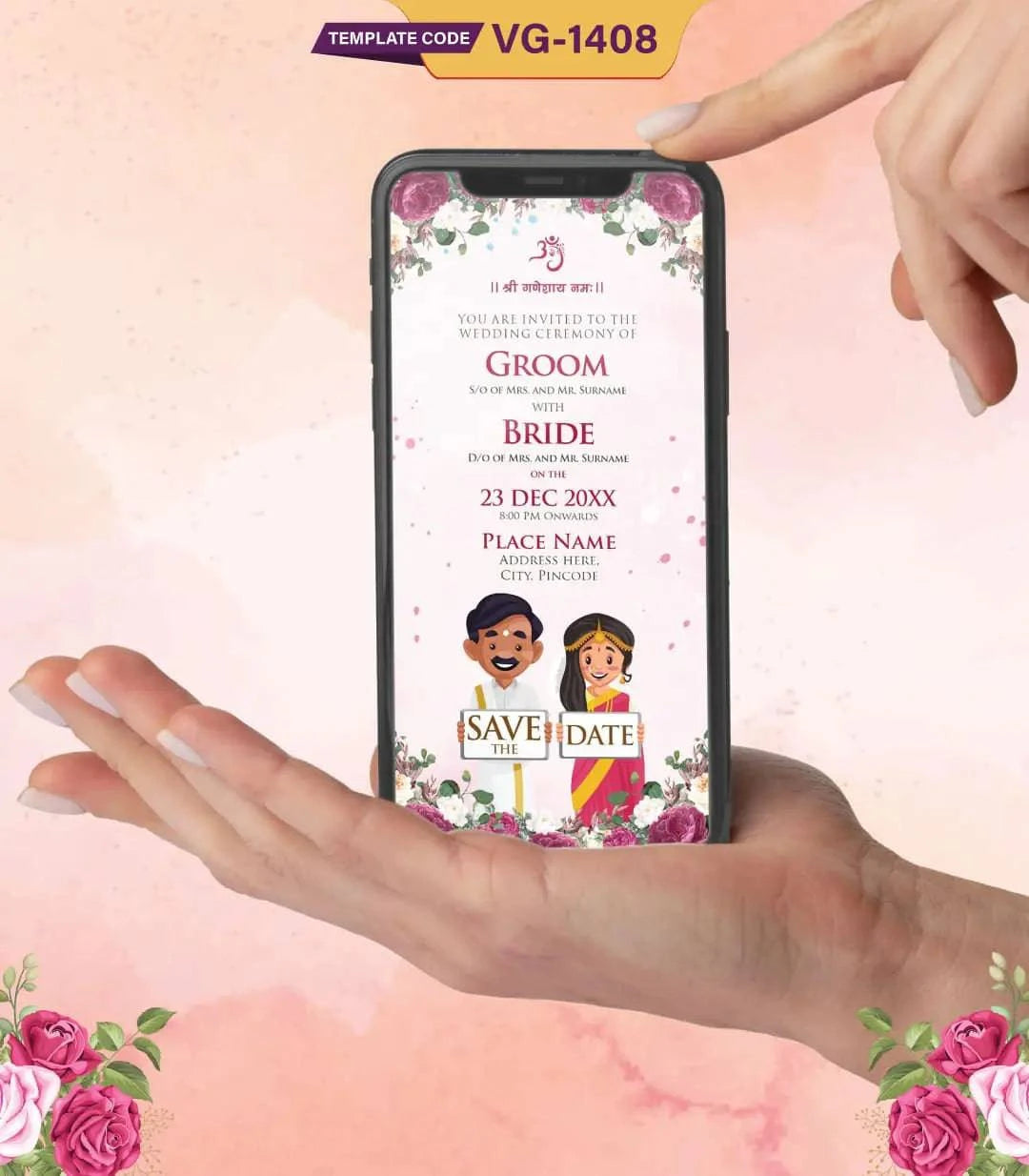 South Indian Wedding Save The Date Invite Card