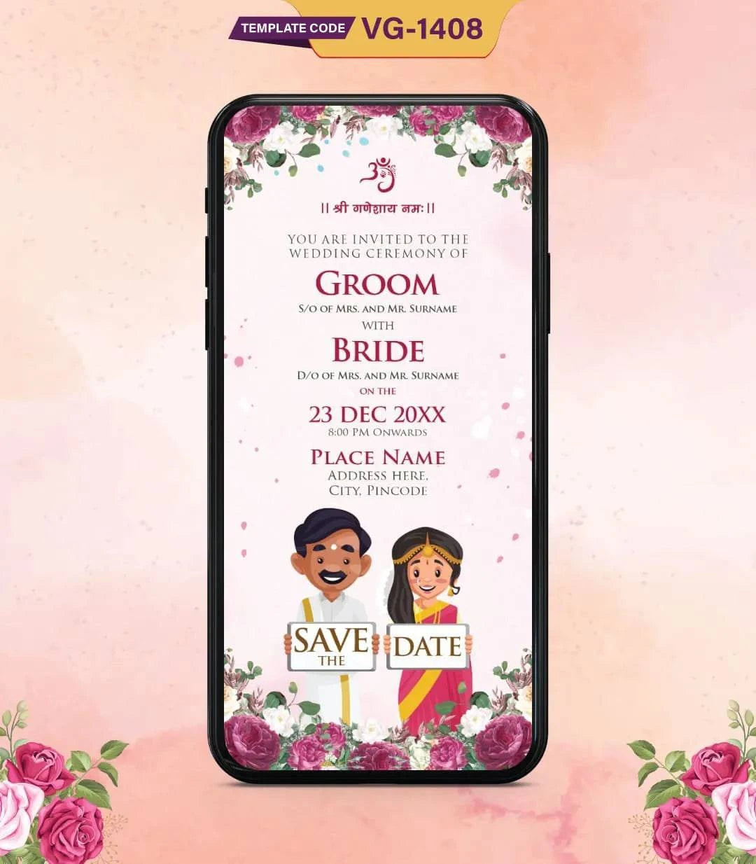 South Indian Wedding Save The Date Invite Card